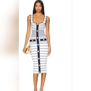 Retrofete Blue and White Bodycon Midi Dress Lyle Knit Dress White Navy Gold